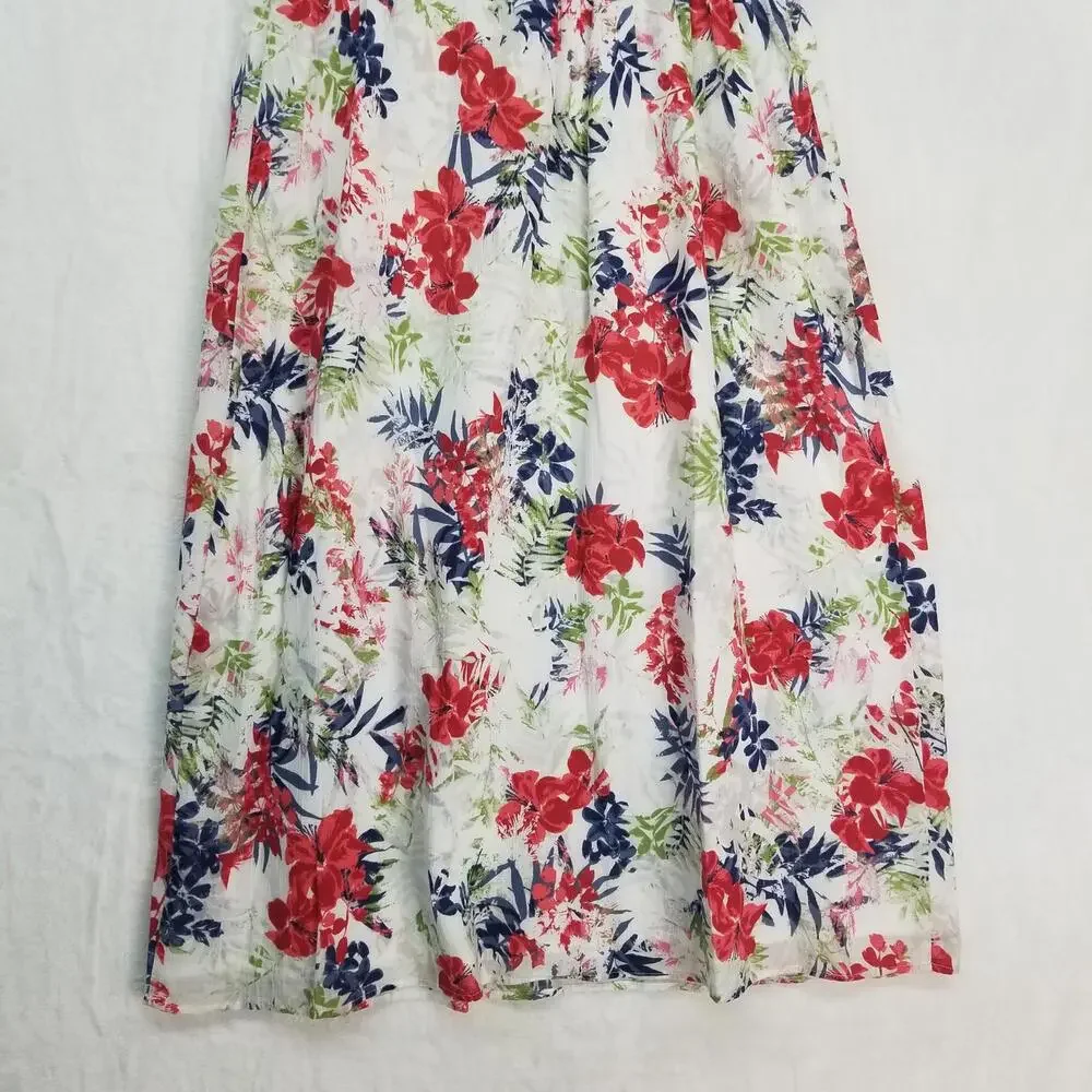 Eddie Bauer Sleeveless Dress Womens 8‎ White Red Blue Green Floral 100% Cotton - Picture 9 of 13